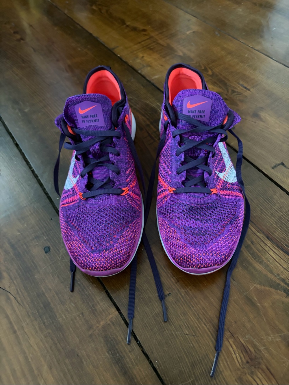 Nike Purple and Pink Flyknit Running Shoes